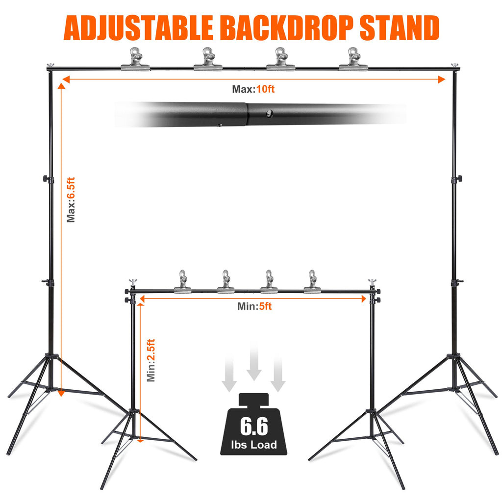 6.5x10FT Portable Backdrop Stand Kit with 4 Steel Clamps Carrying Bag C306389