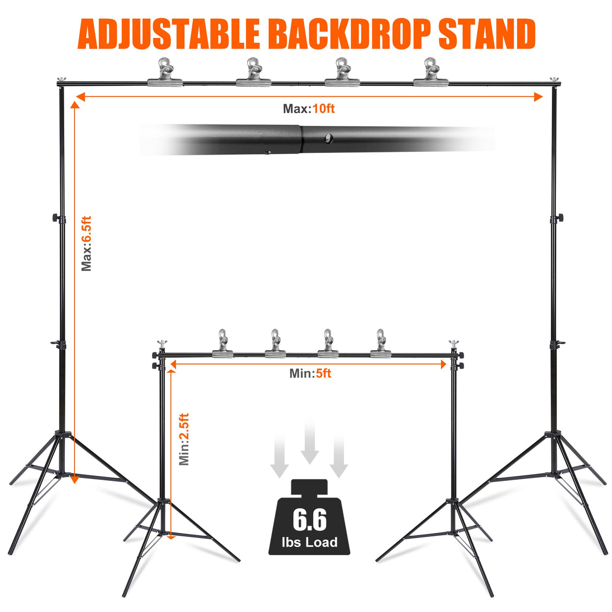 6.5x10FT Portable Backdrop Stand Kit with 4 Steel Clamps Carrying Bag C306389