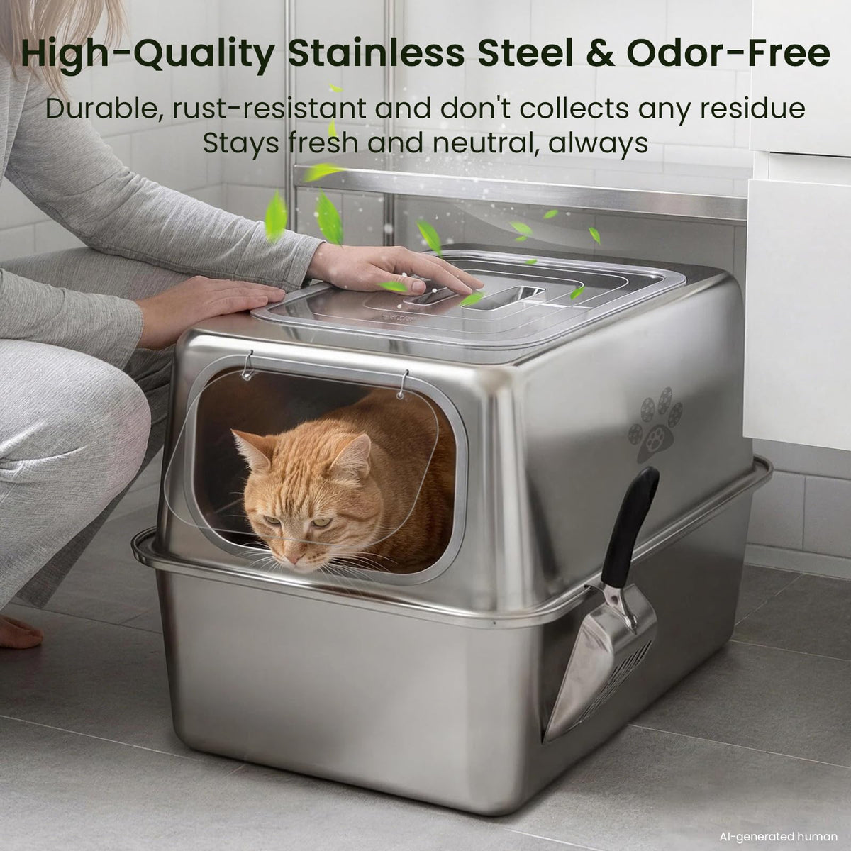Enclosed Stainless Steel Cat Litter Box with Lid O974550