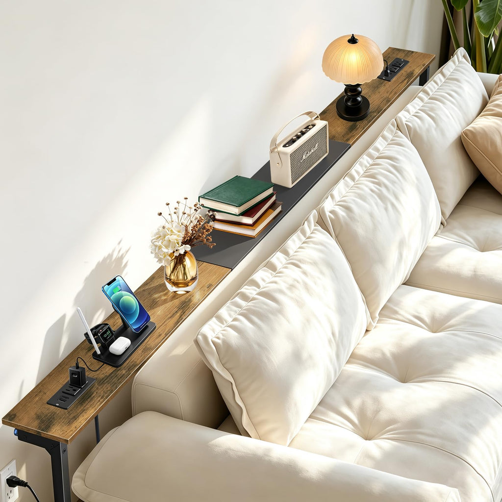 Rustic Brown Narrow Console Table with 2 Power Outlets C118