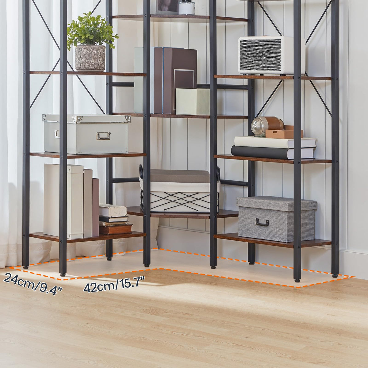 Industrial 5-Tier L-Shaped Corner Bookshelf K8350