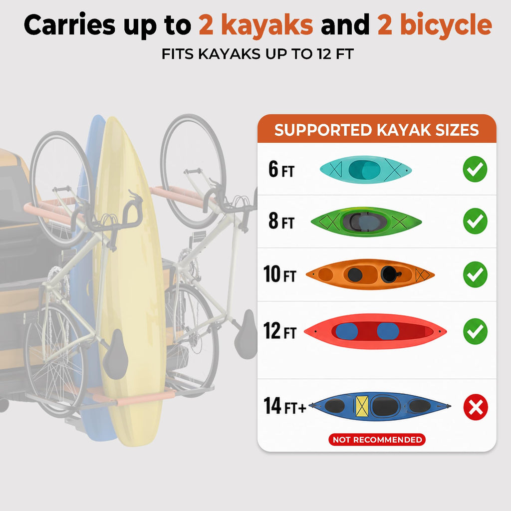 RV Kayak Rack and Bike Carrier for 2 Kayaks and 2 Bikes, 300 LBS Heavy Duty Alloy Steel T694