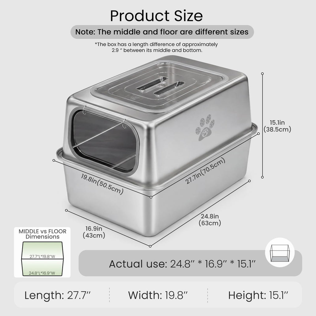 Enclosed Stainless Steel Cat Litter Box with Lid O974550