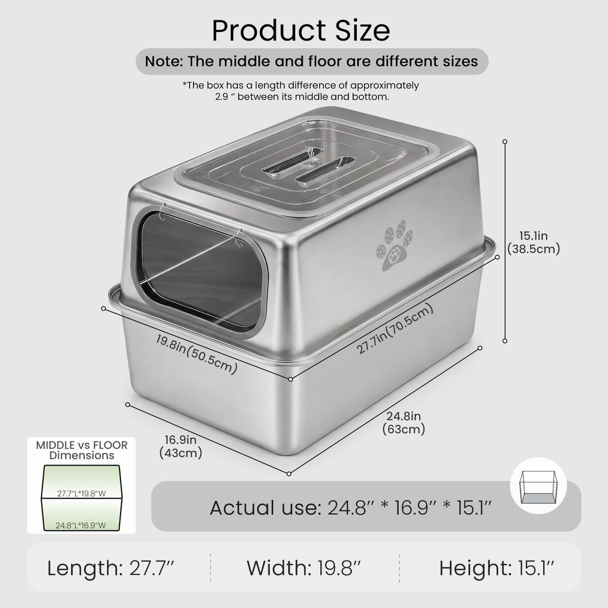 Enclosed Stainless Steel Cat Litter Box with Lid O974550