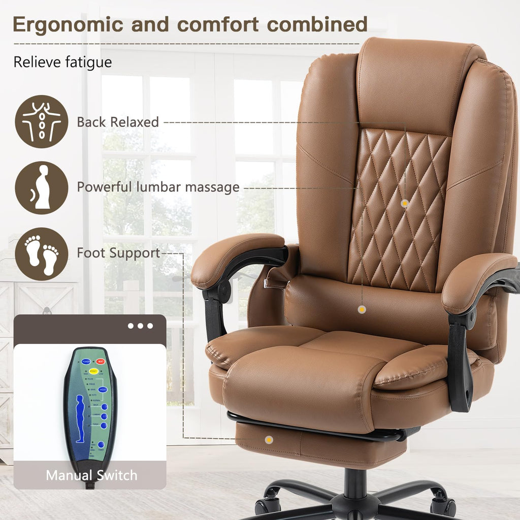 Brown Heated Massage Office Chair with Lumbar Support P7147
