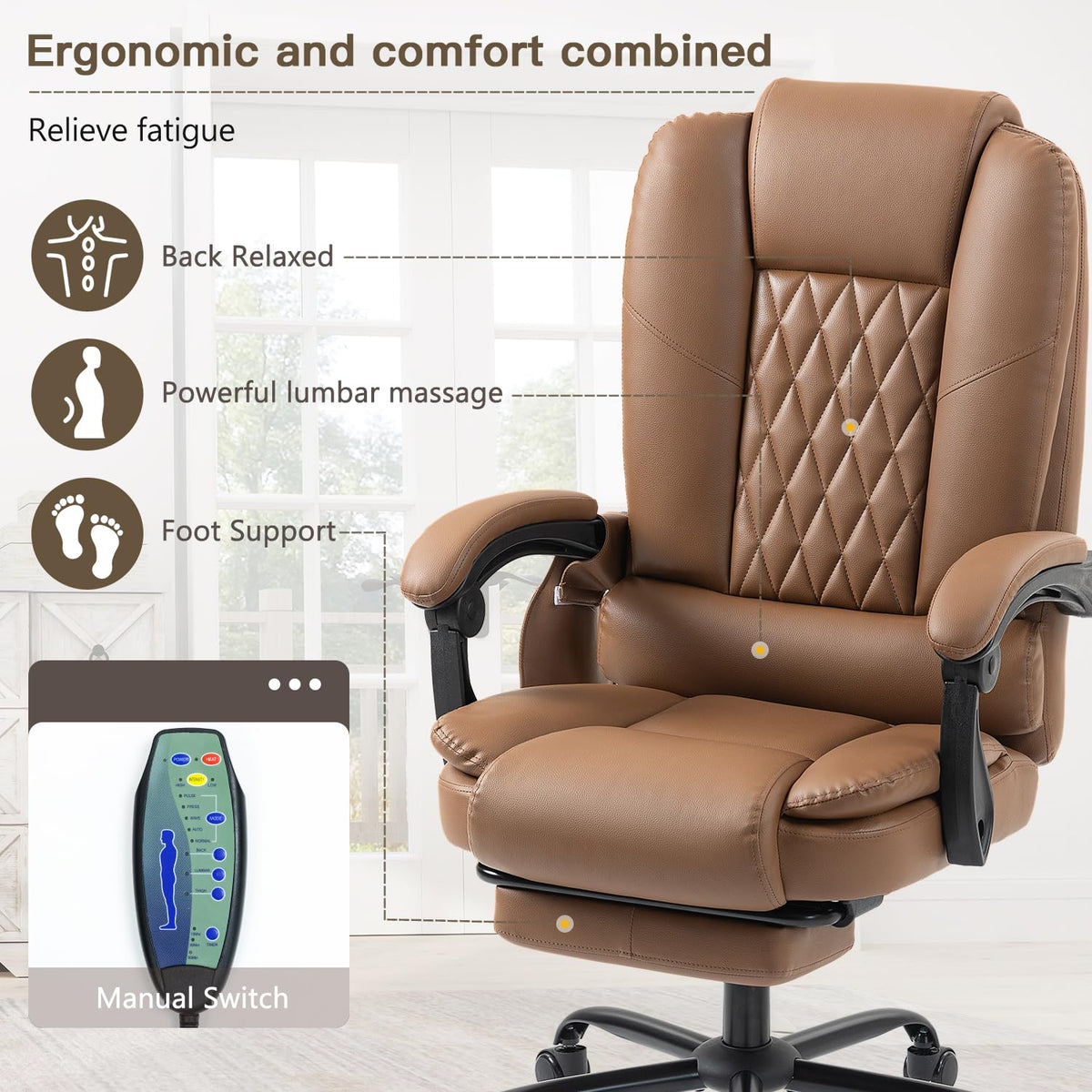 Brown Heated Massage Office Chair with Lumbar Support P7147
