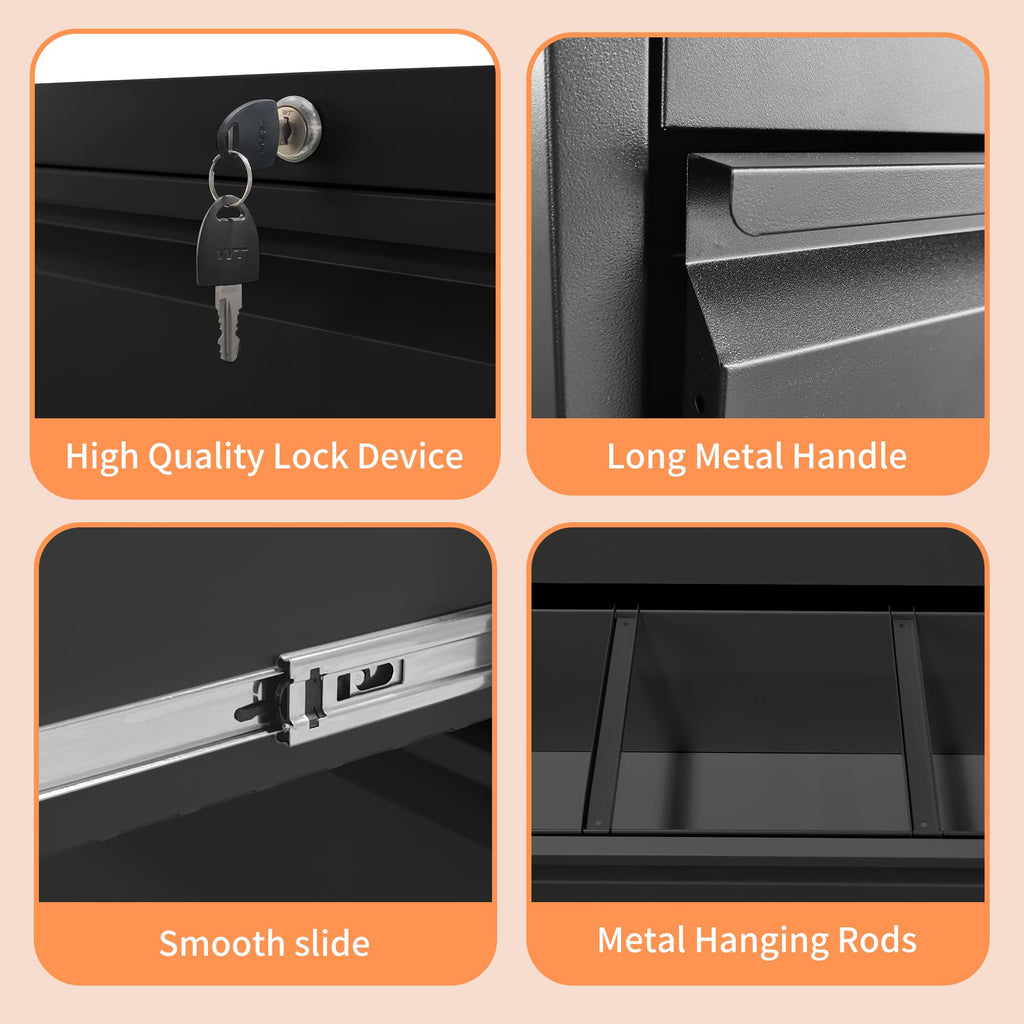 2 Drawer Black Metal File Cabinet with Lock D123