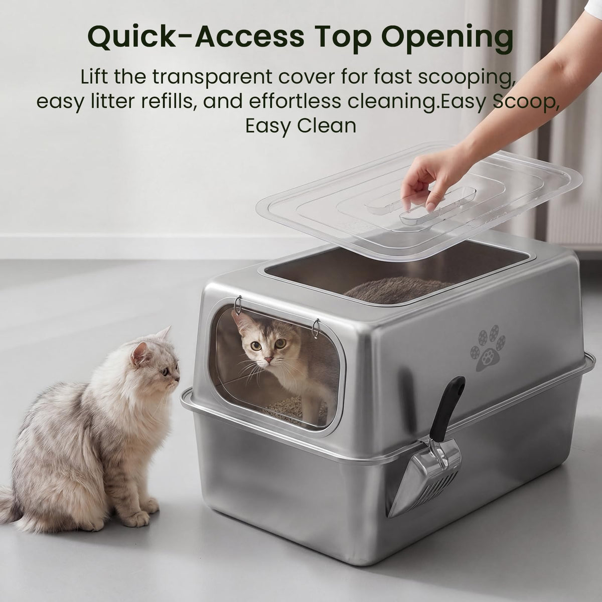Enclosed Stainless Steel Cat Litter Box with Lid O974550