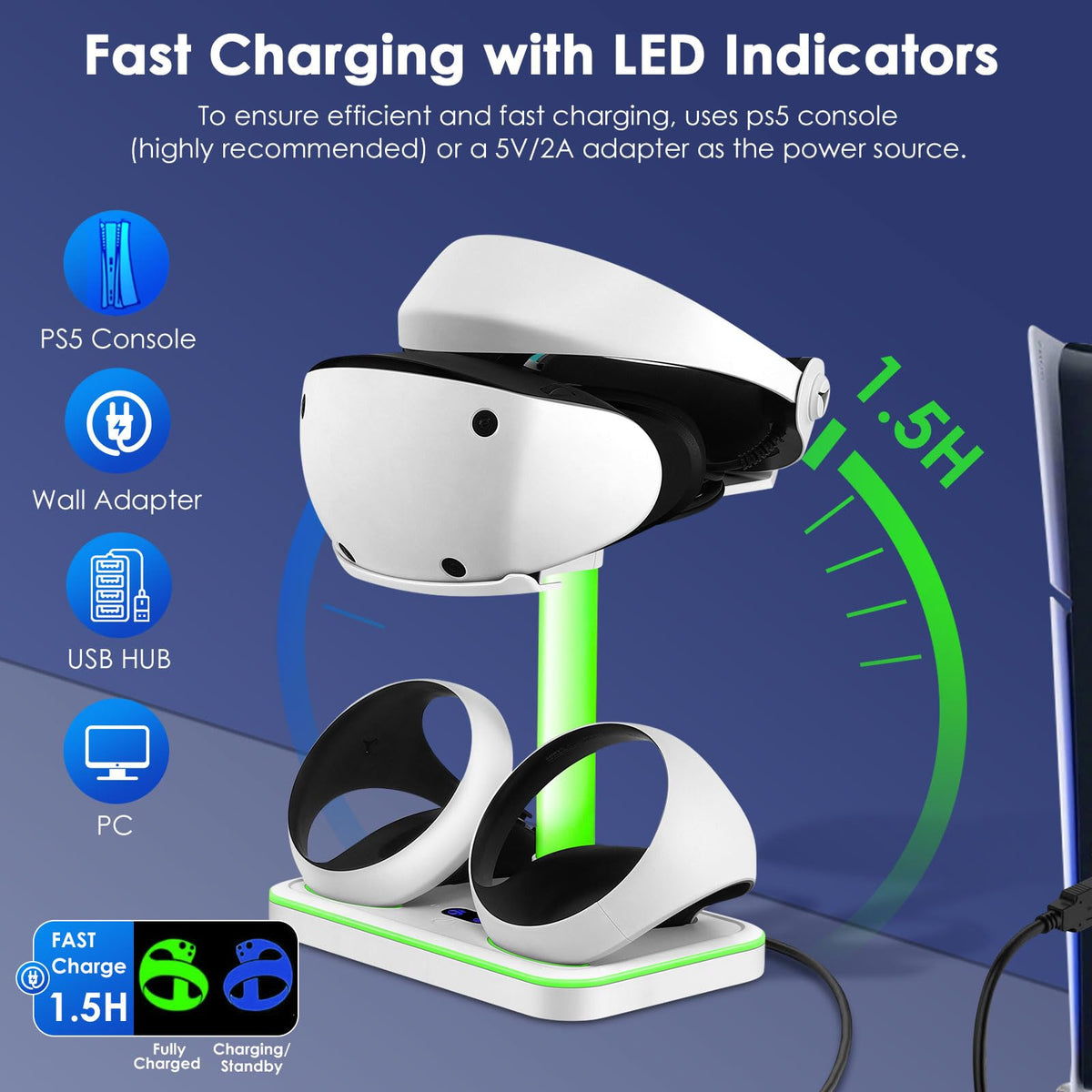 Charging Stand for PlayStation VR2 with Controller Charging Dock and Type-C Cable T5912