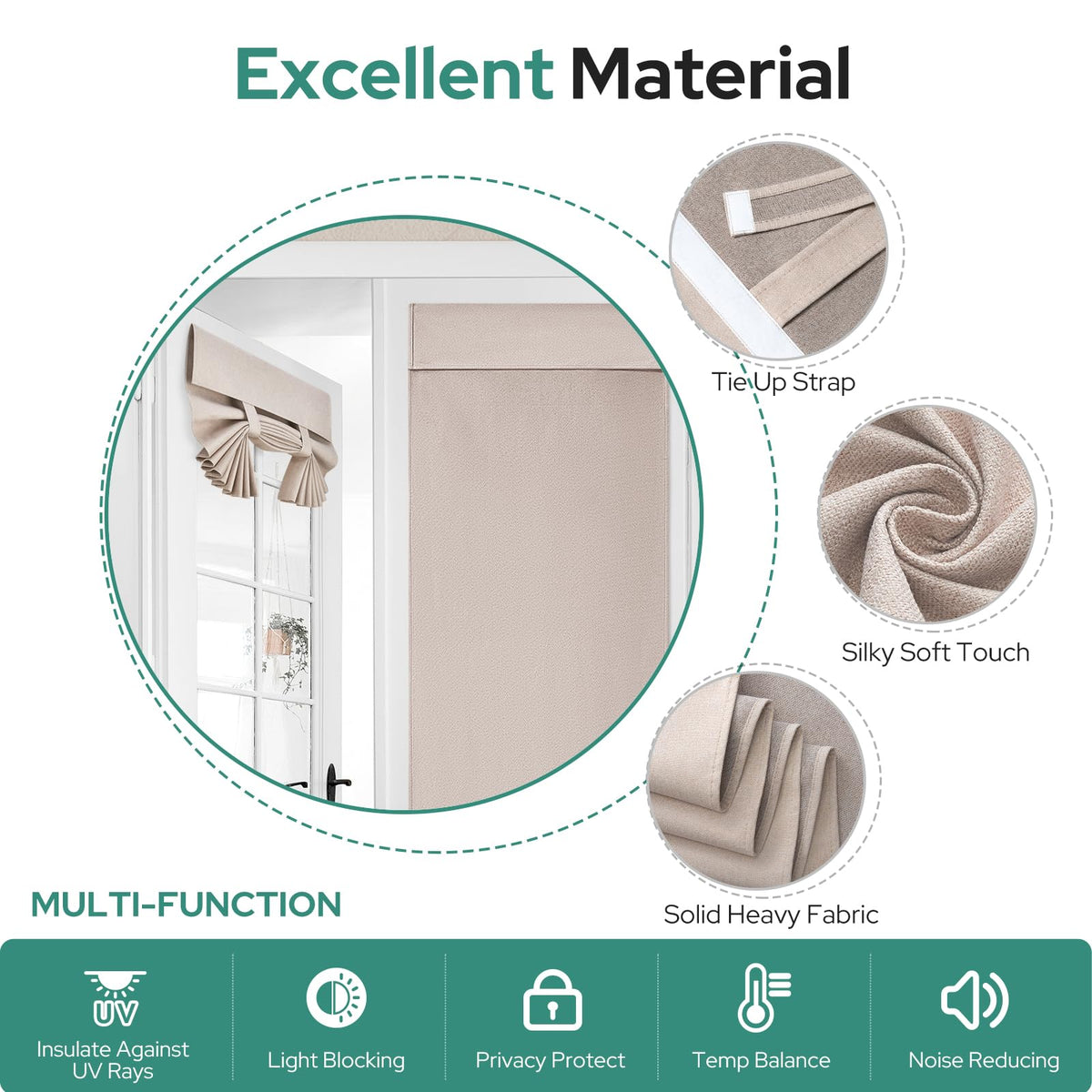100% Blackout Linen Door Curtains 26x68 Inch K676
