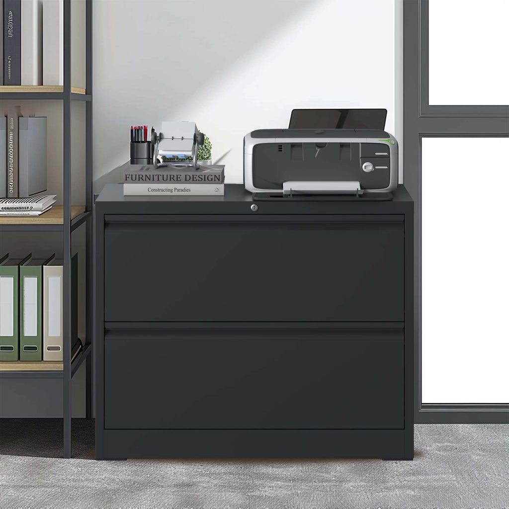 2 Drawer Black Metal File Cabinet with Lock D123