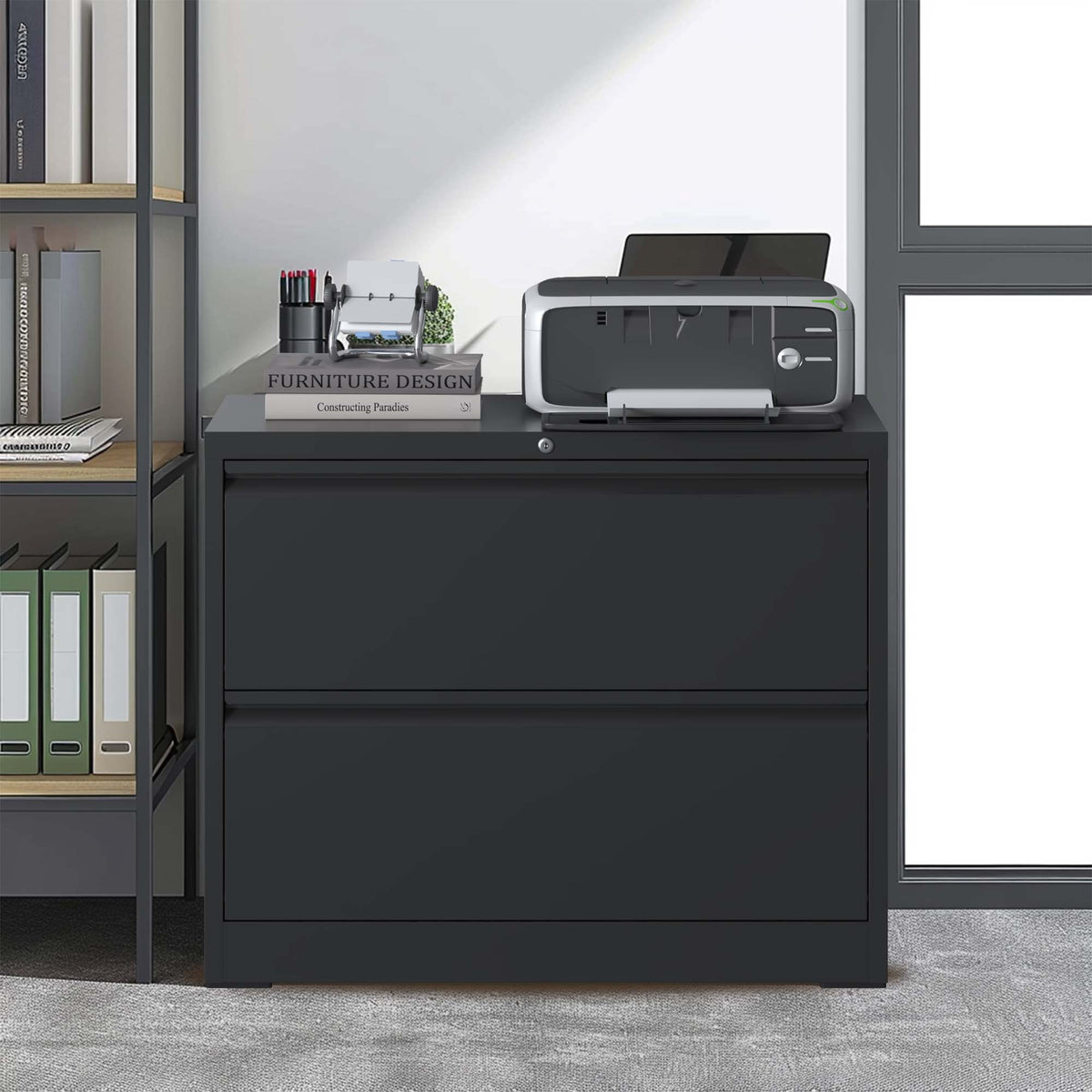 2 Drawer Black Metal File Cabinet with Lock D123