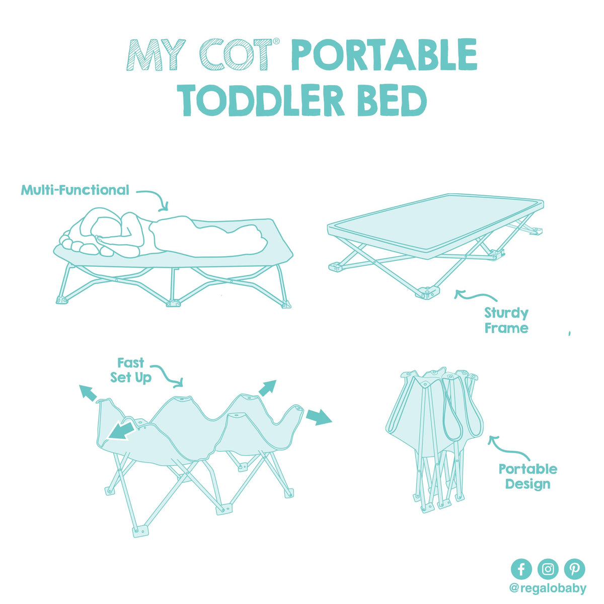 Portable Toddler Cot, Foldable Lightweight Travel Bed, Gray H35205