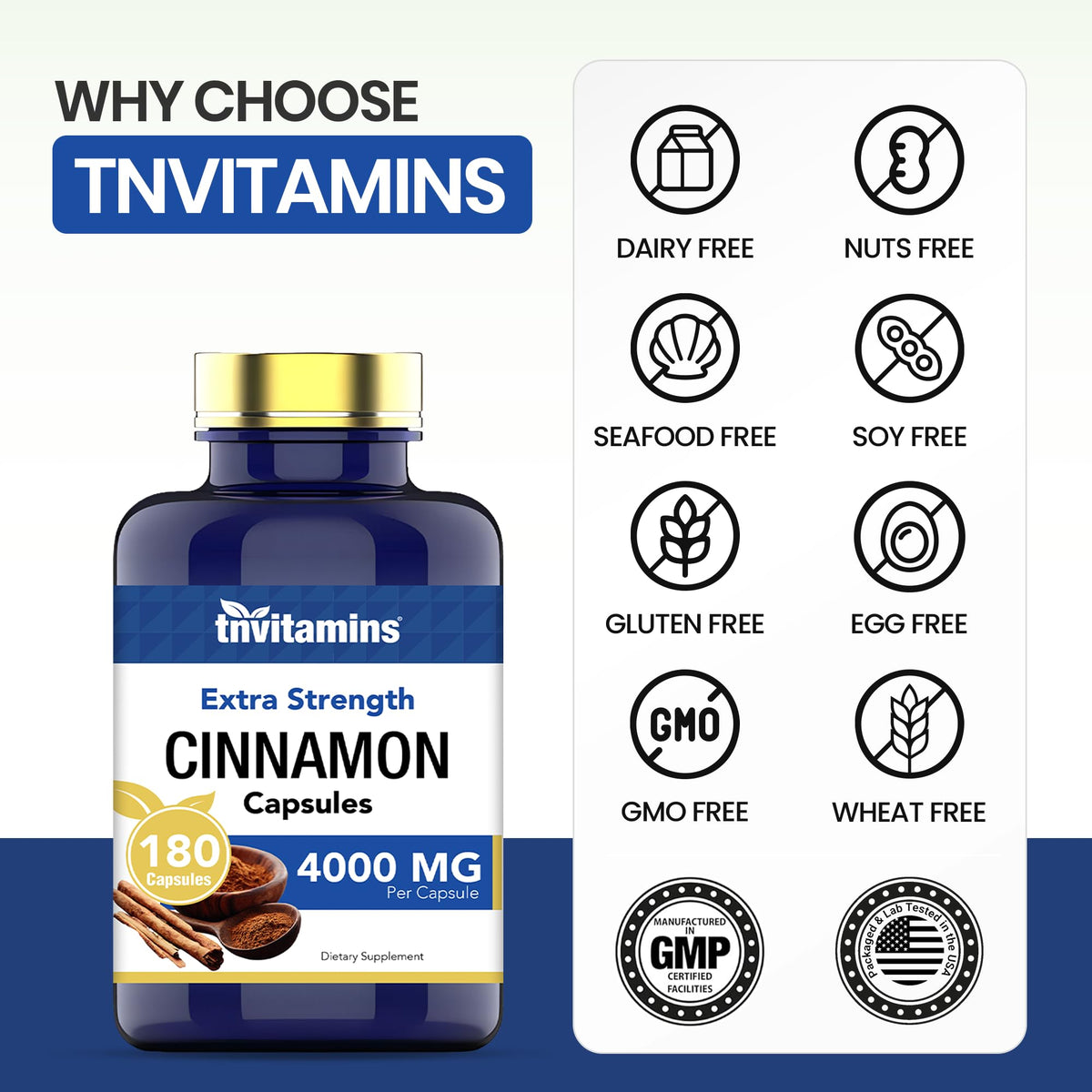 Cinnamon Capsules 4,000 mg Equivalent 180 Capsules V6003
