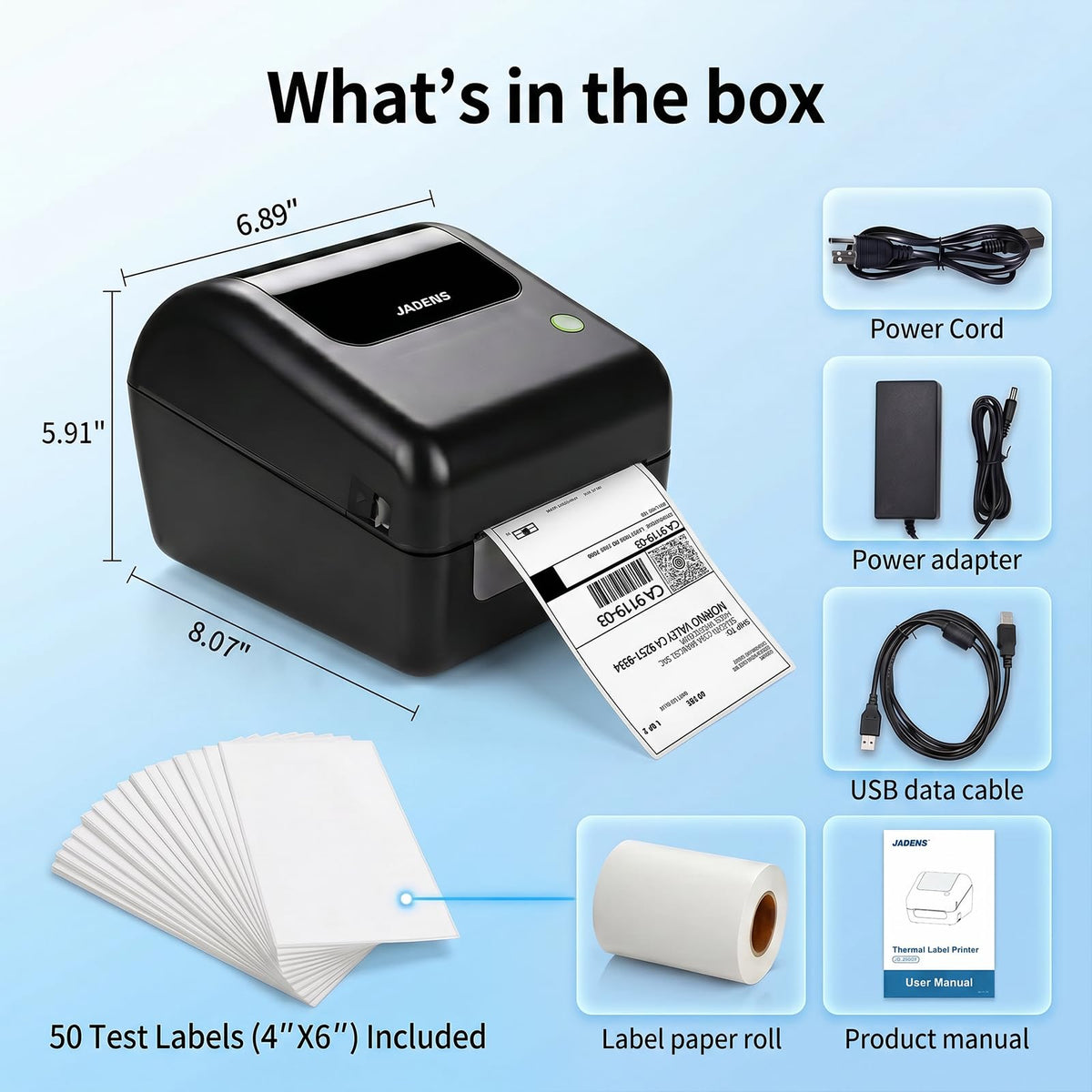 Bluetooth Thermal Shipping Label Printer with Built-in Label Bin, Wireless 4x6, Black S109