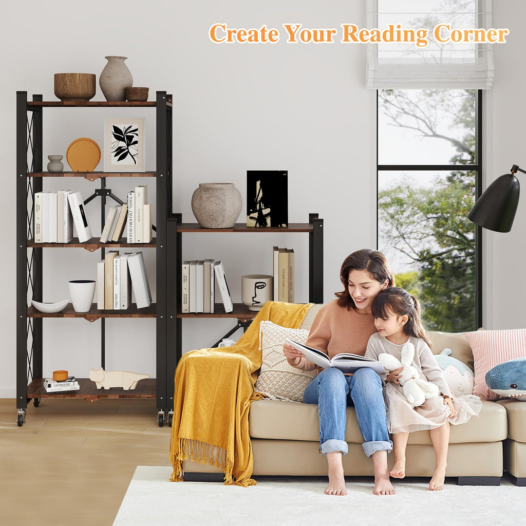 5-Tier Folding Storage Shelf with Woodgrain Finish V6246