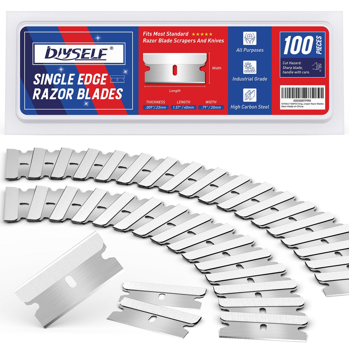 Single Edge Razor Blades, 100 Blades, High Carbon Steel N1617
