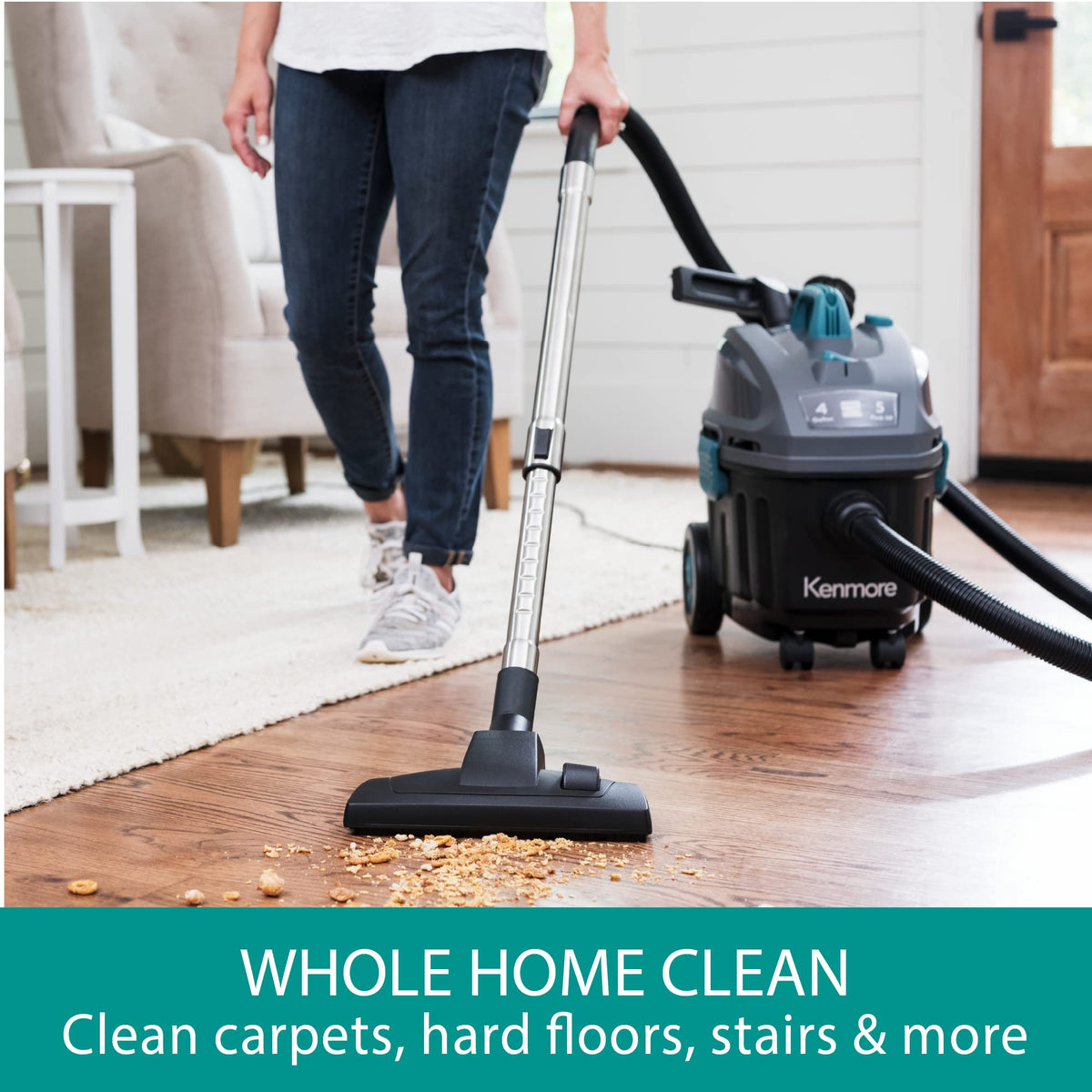 Wet Dry Canister Vacuum Cleaner 4 Gallon 5 Peak HP with Washable HEPA Filter I90474