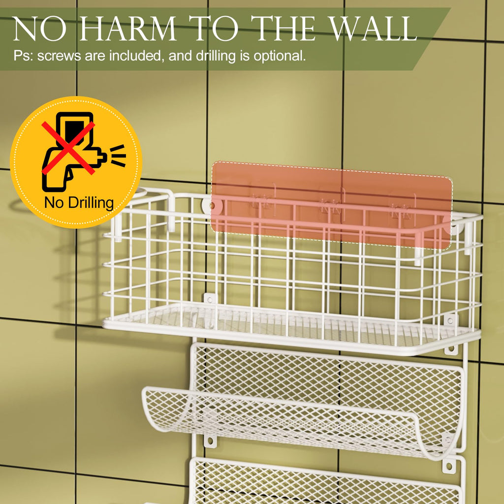 Wall-Mounted Hair Dryer Holder 4-Shelf White W959