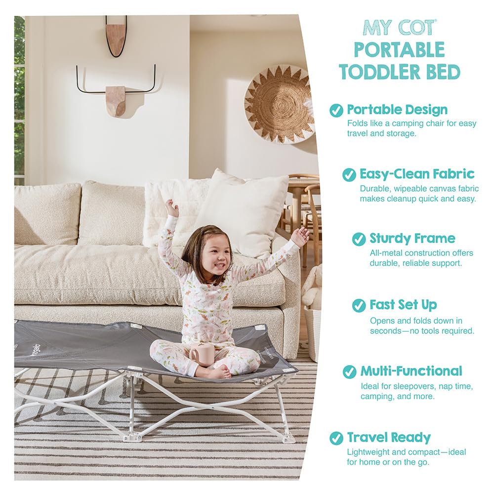 Portable Toddler Cot, Foldable Lightweight Travel Bed, Gray H35205