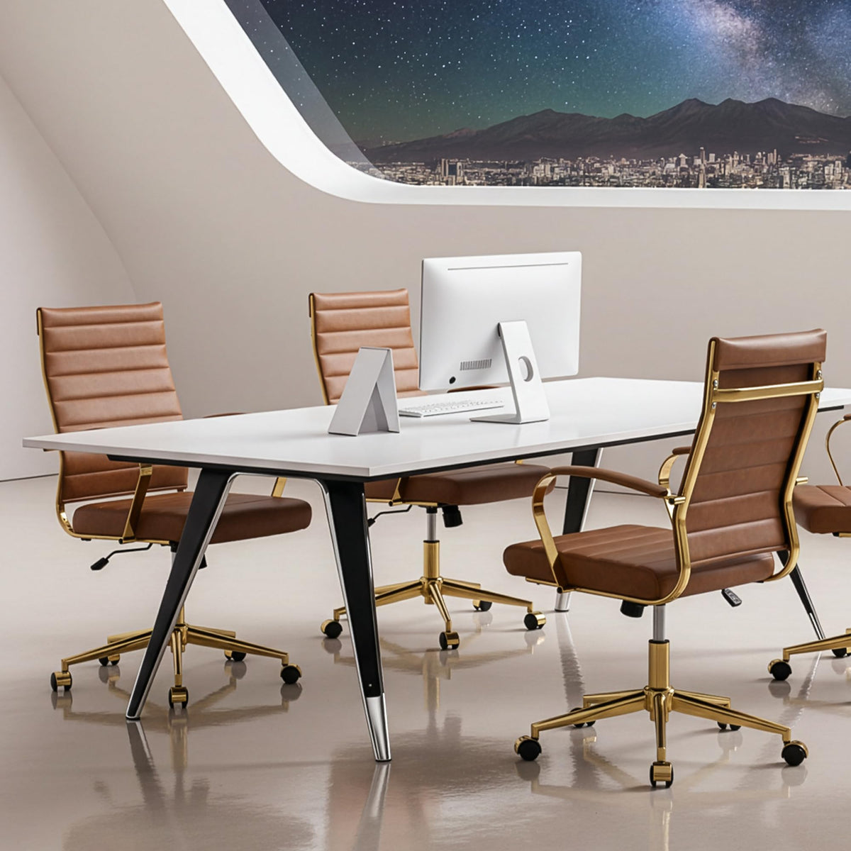 Gold Ergonomic Leather Office Chair W477560