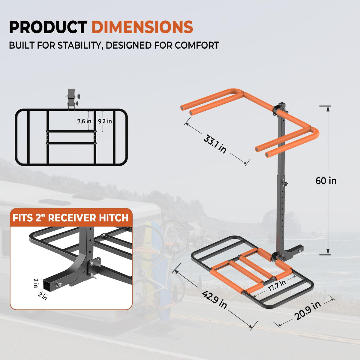 RV Kayak Rack and Bike Carrier for 2 Kayaks and 2 Bikes, 300 LBS Heavy Duty Alloy Steel T694
