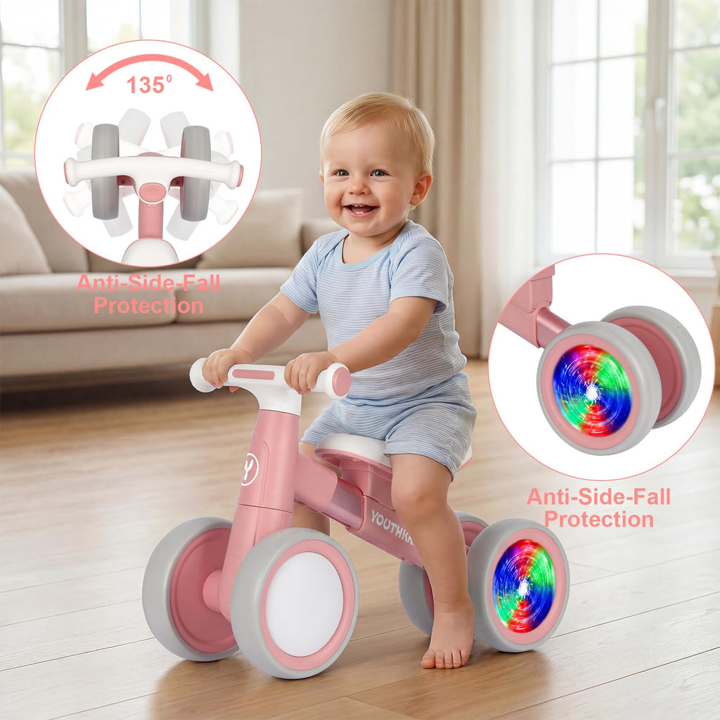 Baby Balance Bike for 1-2 Year Old Toddlers, 4-Wheel with Colorful Light F731214
