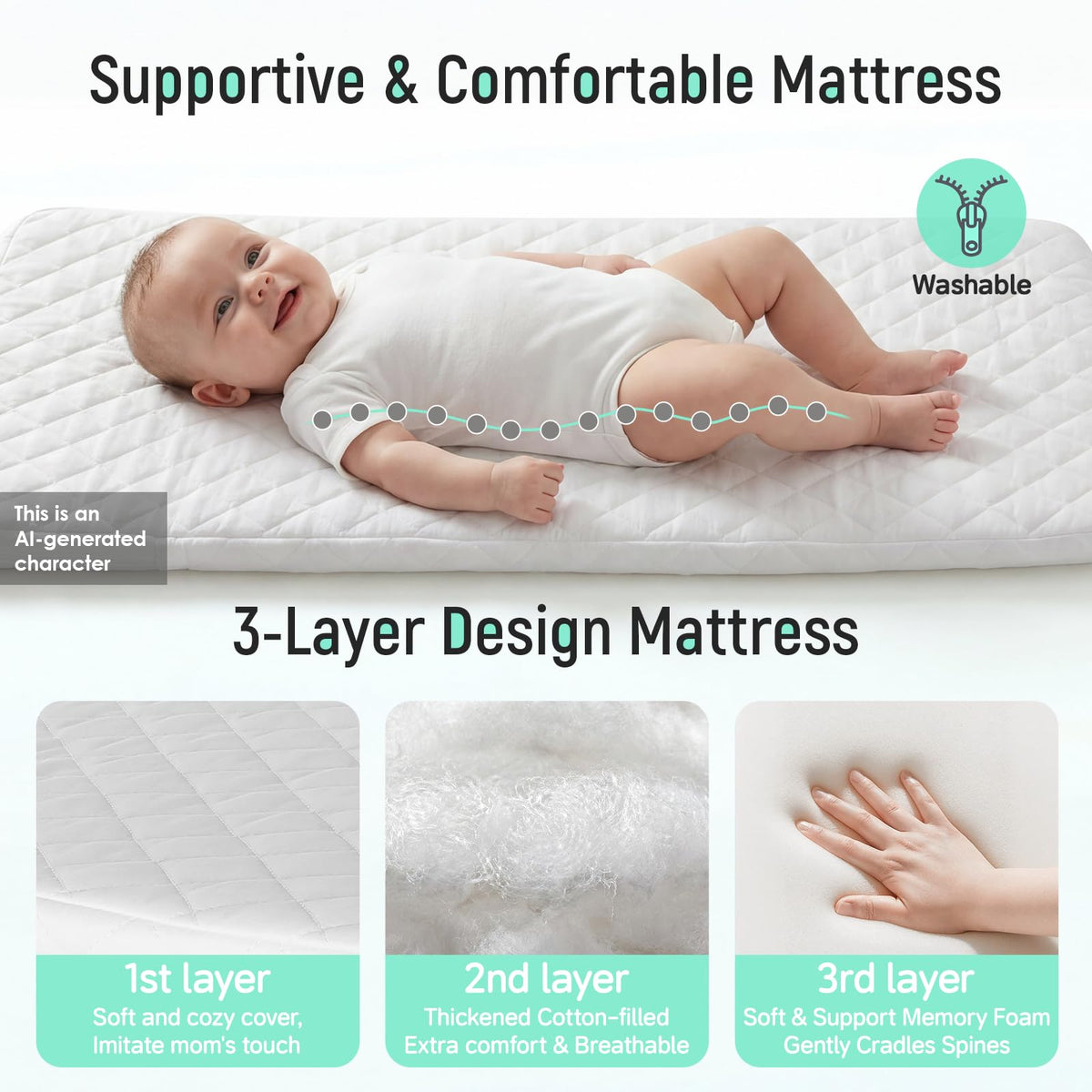 Baby Bassinet Bedside Crib with Mattress Wheel Storage Travel Bag Light Grey A47134