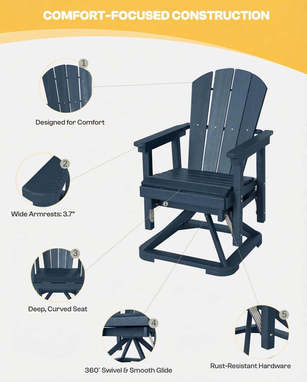 HDPE Oversized Swivel Glider Rocking Chair Set of 2 Navy Blue A140431