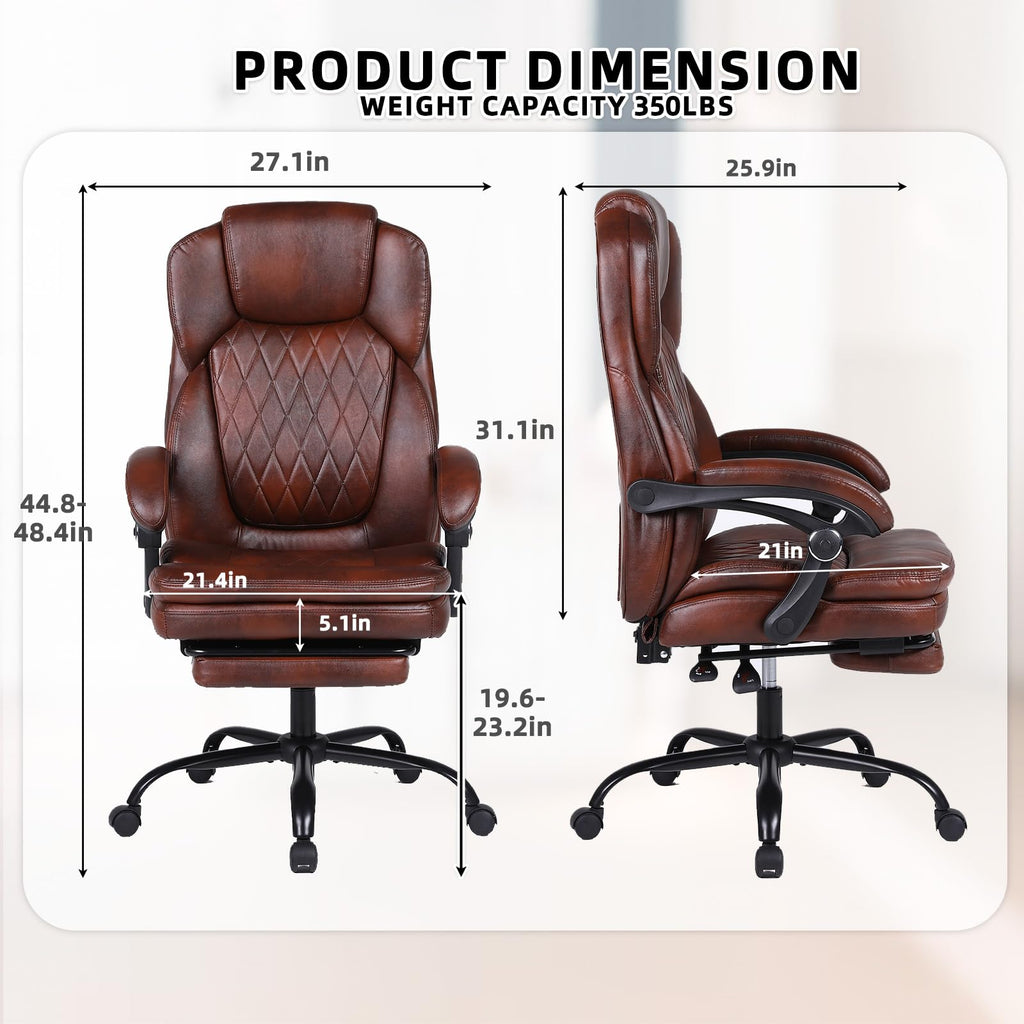 Big and Tall Ergonomic High Back PU Leather Reclining Office Chair with Footrest C513