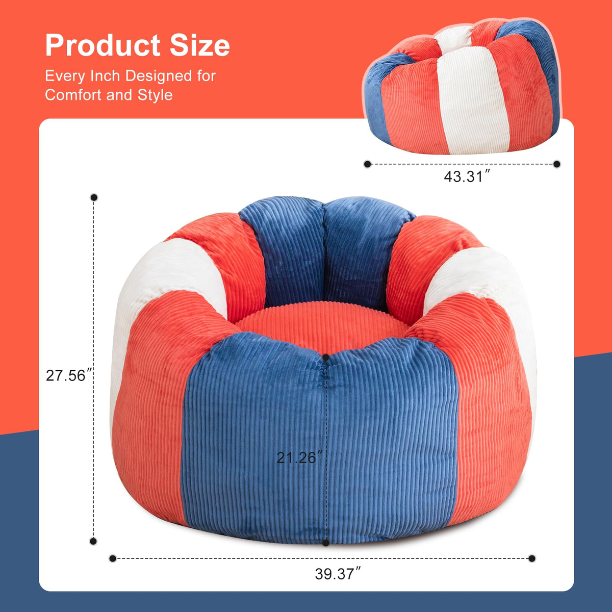 Shredded Foam Bean Bag Chair with Arms D920