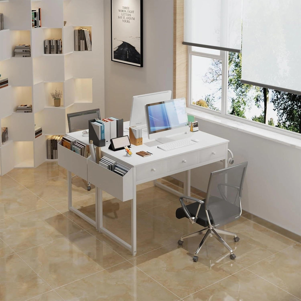 White 40 Inch Computer Desk with Drawers W6692