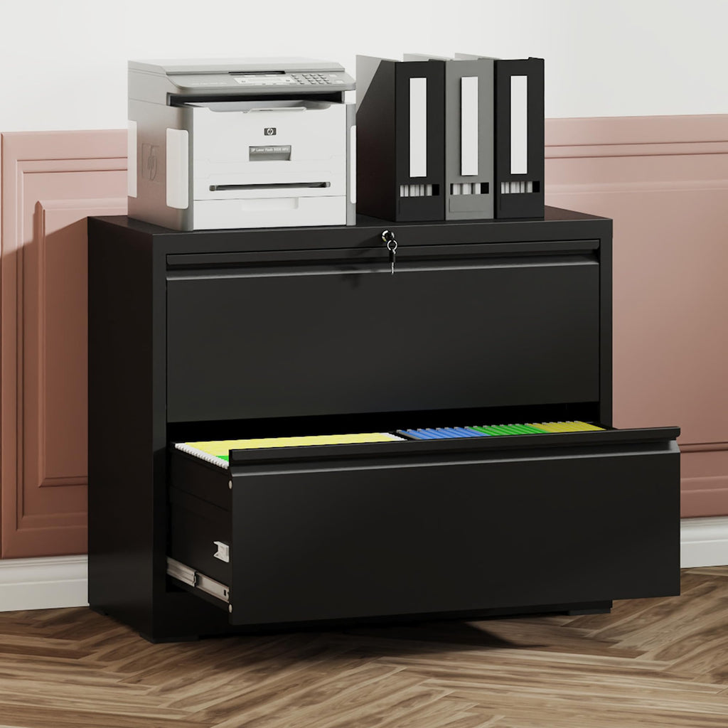 2 Drawer Black Metal File Cabinet with Lock D123