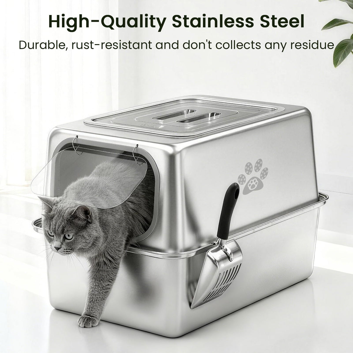 Enclosed Stainless Steel Cat Litter Box with Lid O974550