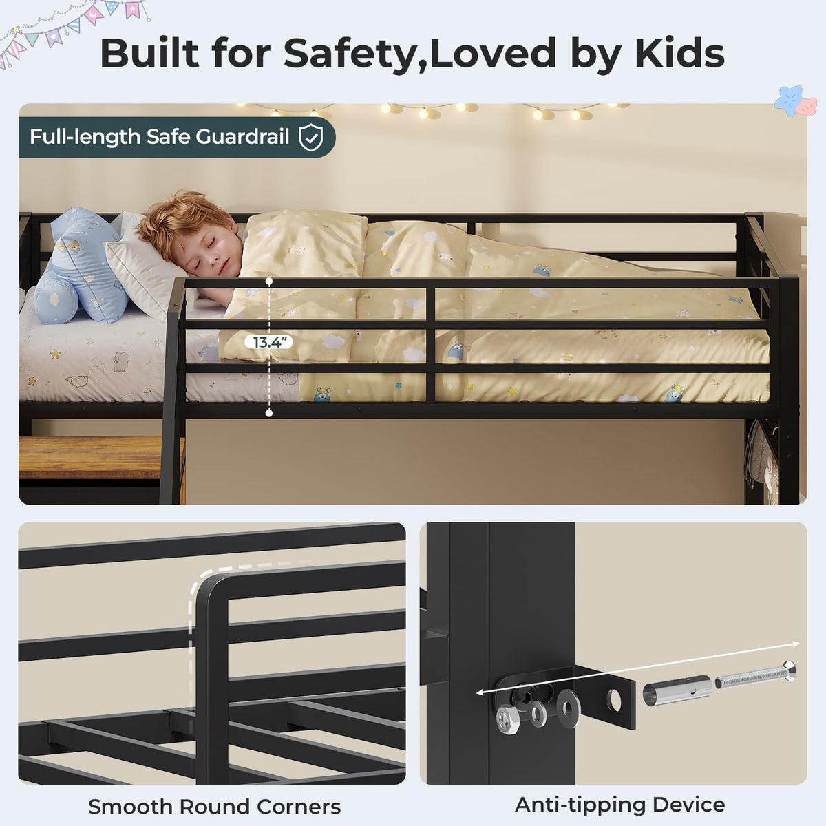Twin Size L-Shaped Triple Bunk Beds with Staircase & 6 Storage Drawers I26957