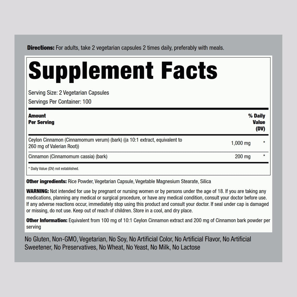 Ceylon Cinnamon Capsules 200 Count W97535