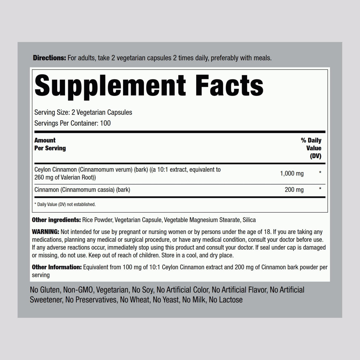 Ceylon Cinnamon Capsules 200 Count W97535