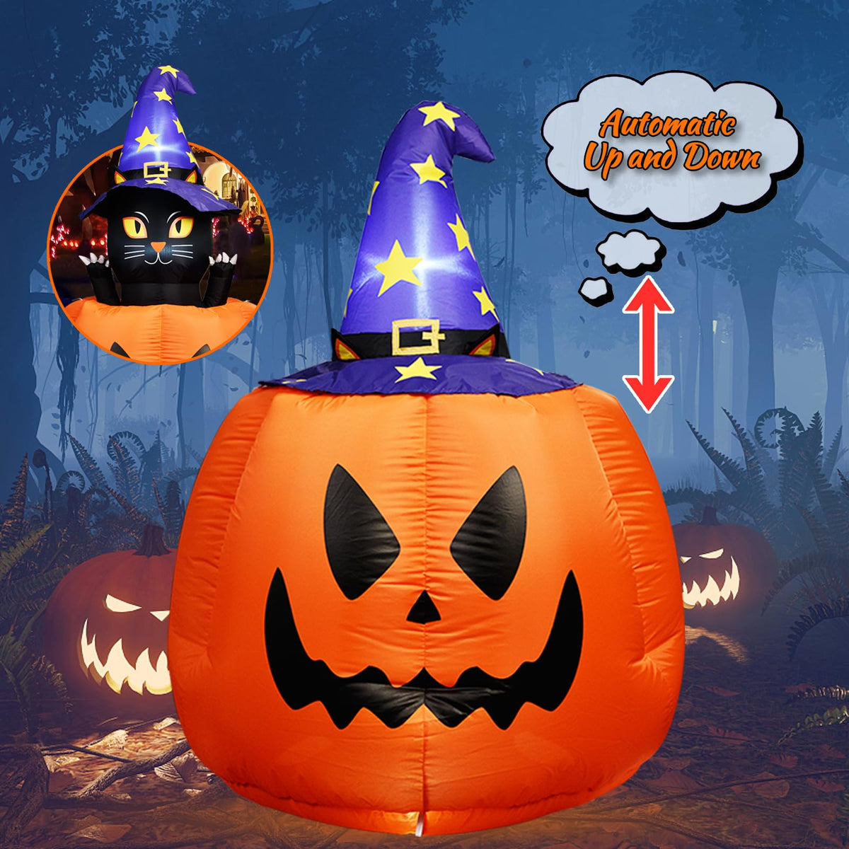 Halloween Inflatable Animated Witch Cat in Pumpkin A27916