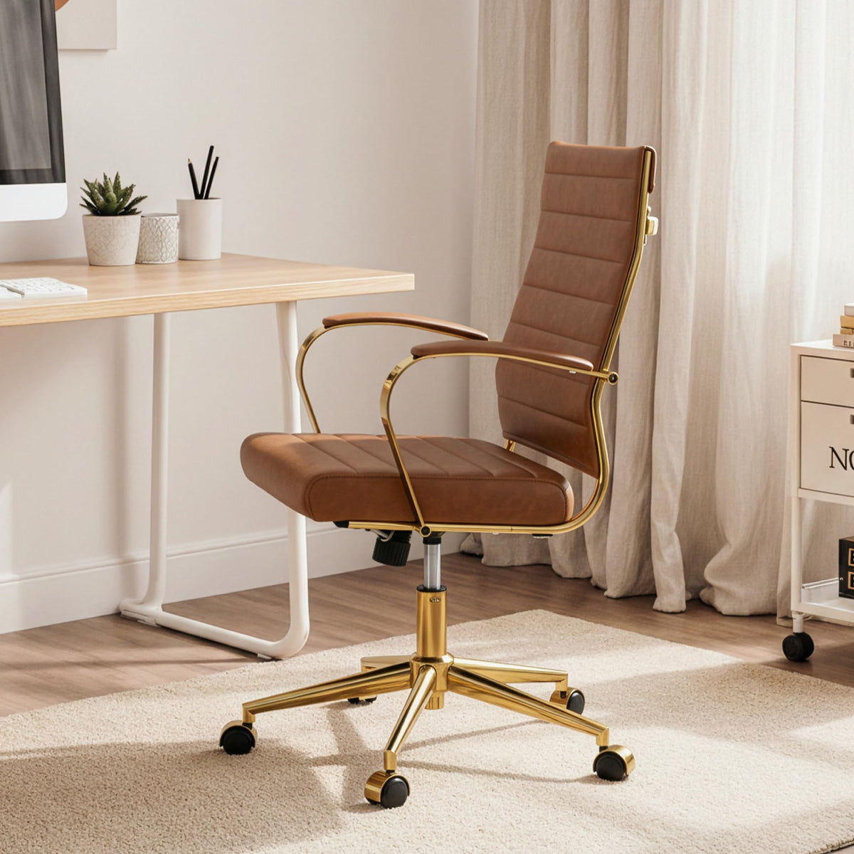 Gold Ergonomic Leather Office Chair W477560
