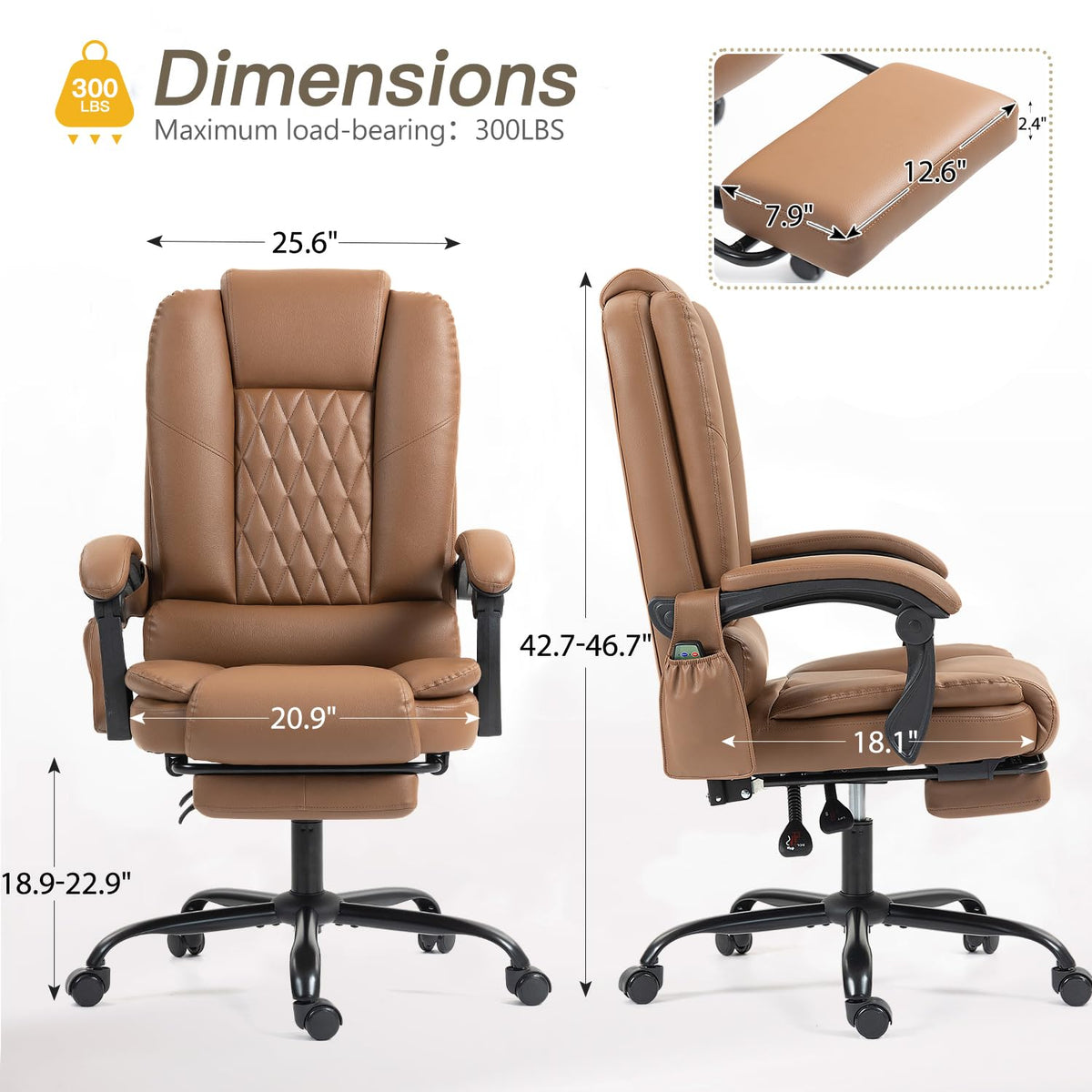 Brown Heated Massage Office Chair with Lumbar Support P7147