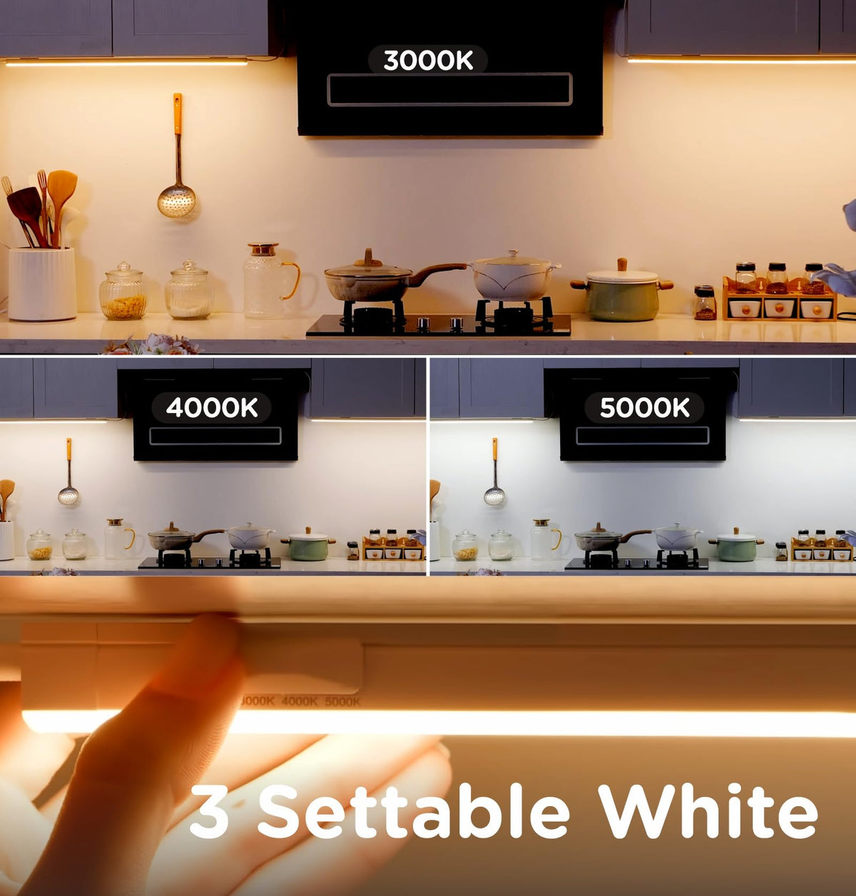 Under Cabinet Lighting Plug in AC120V 3CCT 3000/4000/5000K Linkable Ultra Slim LED Cabinet Light 24inch White 2Pack L331