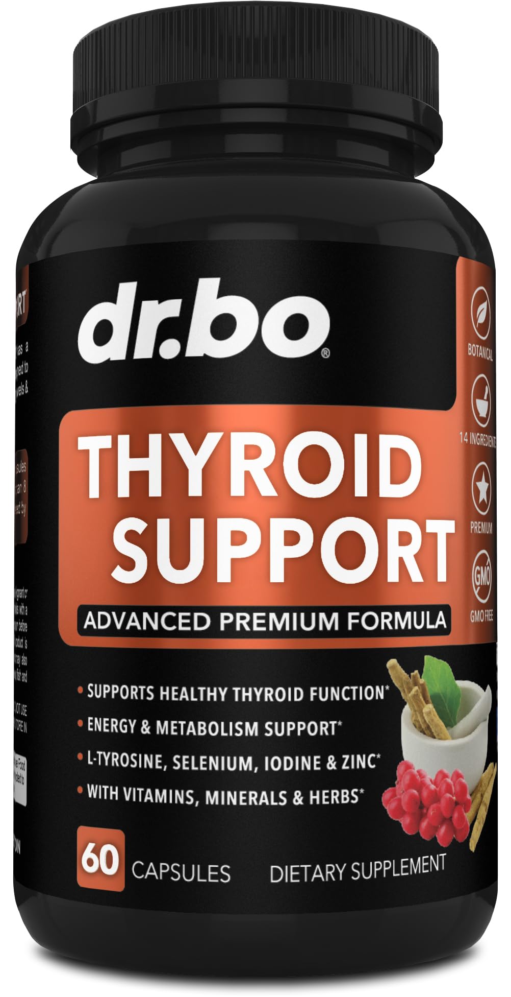 Thyroid Support Supplement with L-Tyrosine Selenium Iodine Zinc Bladderwrack Kelp Ashwagandha 60 Pills F662
