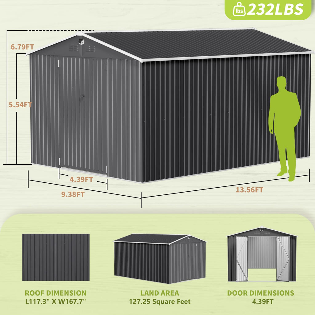 10x14 Metal Storage Shed with Lockable Doors L2187