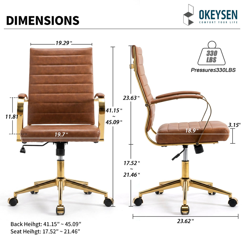 Gold Ergonomic Leather Office Chair W477560