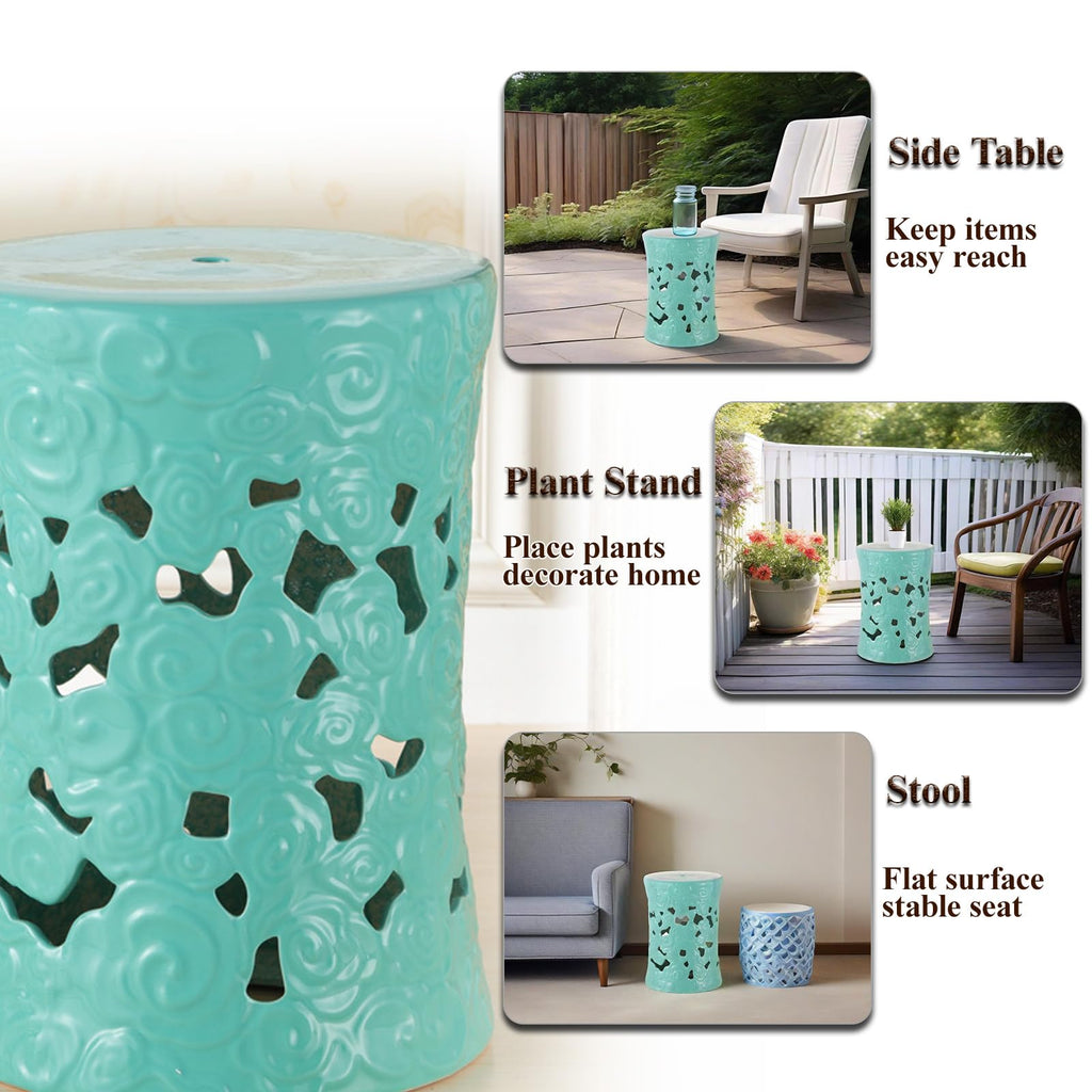 Teal Ceramic Garden Stool R7732