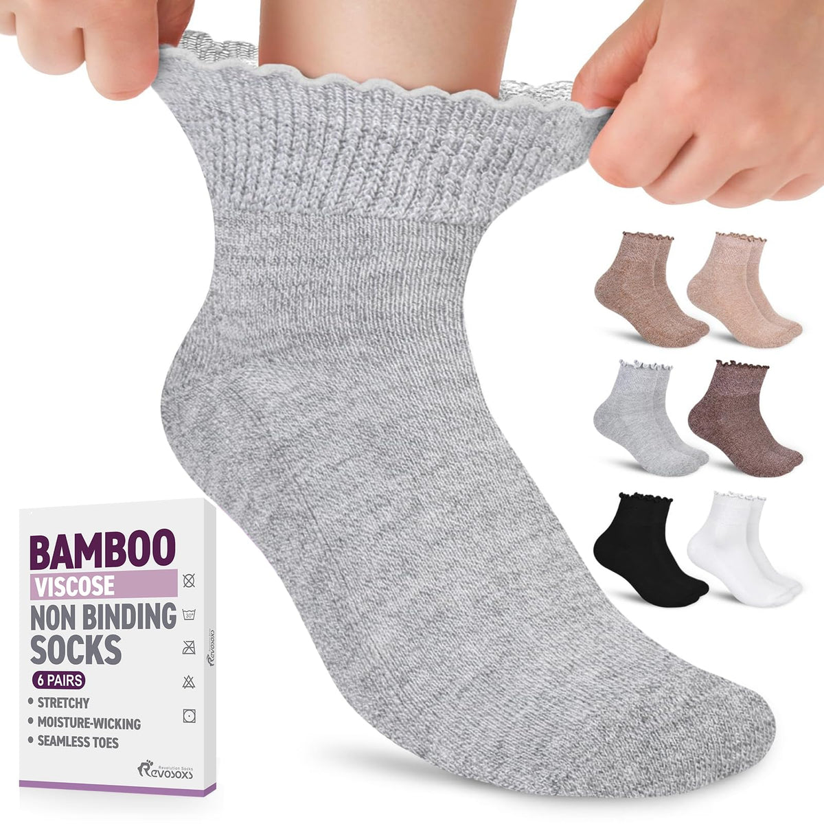 6 Pairs Non Binding Wide Seamless Diabetic Ankle Socks C5951