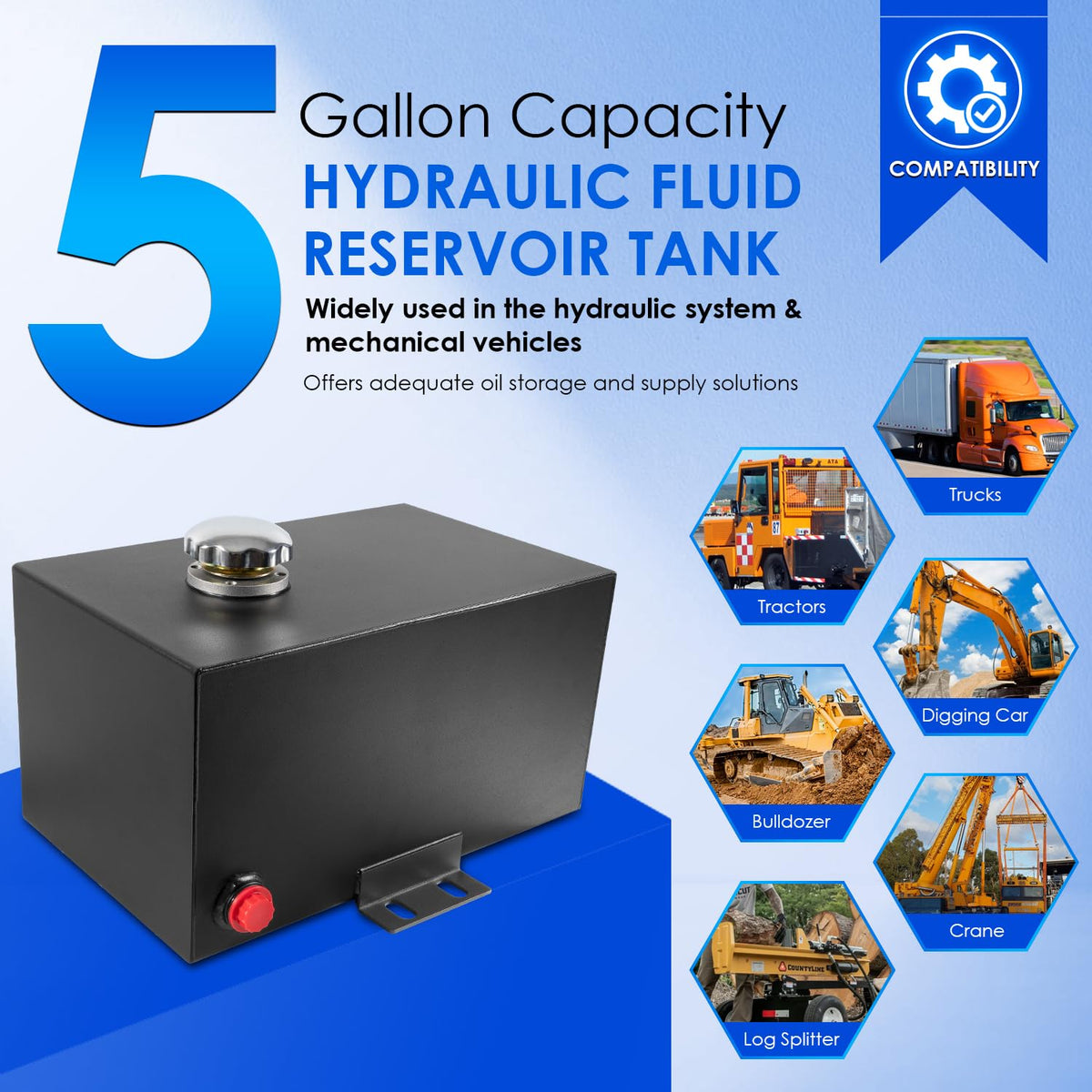 5 Gallon 14 Gauge Steel Hydraulic Fluid Reservoir Tank N196