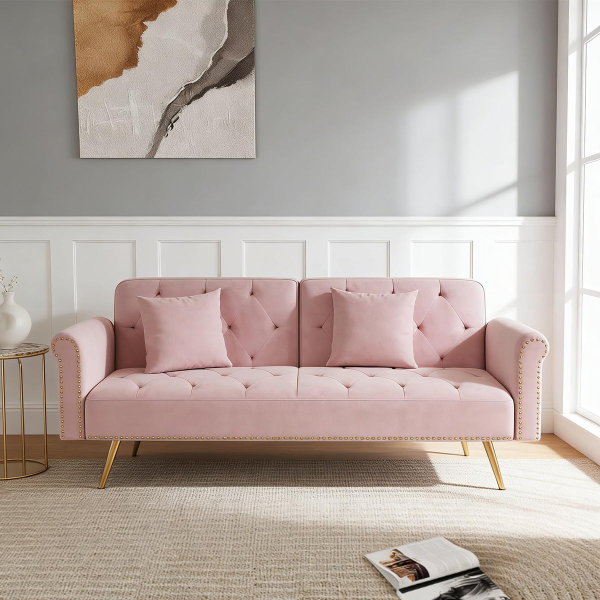 Pink Velvet Futon Sofa Bed F5552