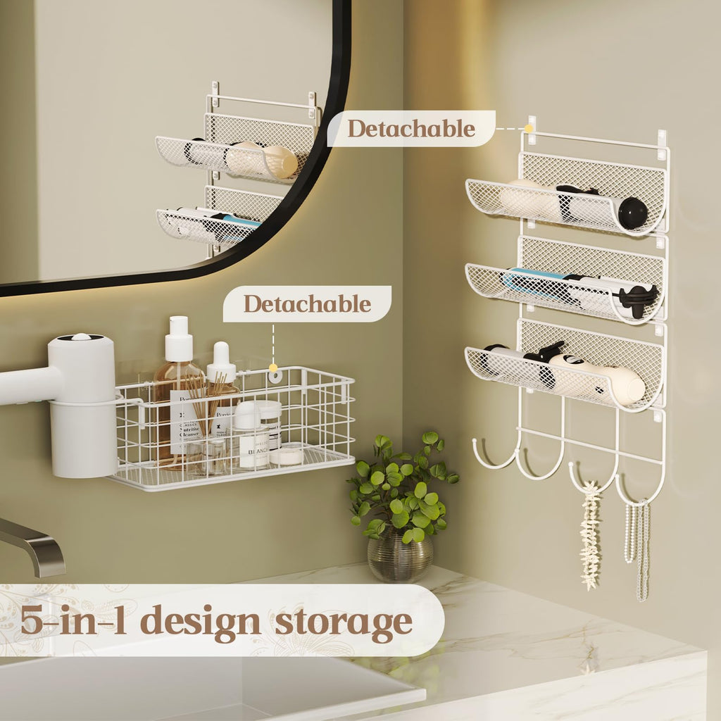 Wall-Mounted Hair Dryer Holder 4-Shelf White W959