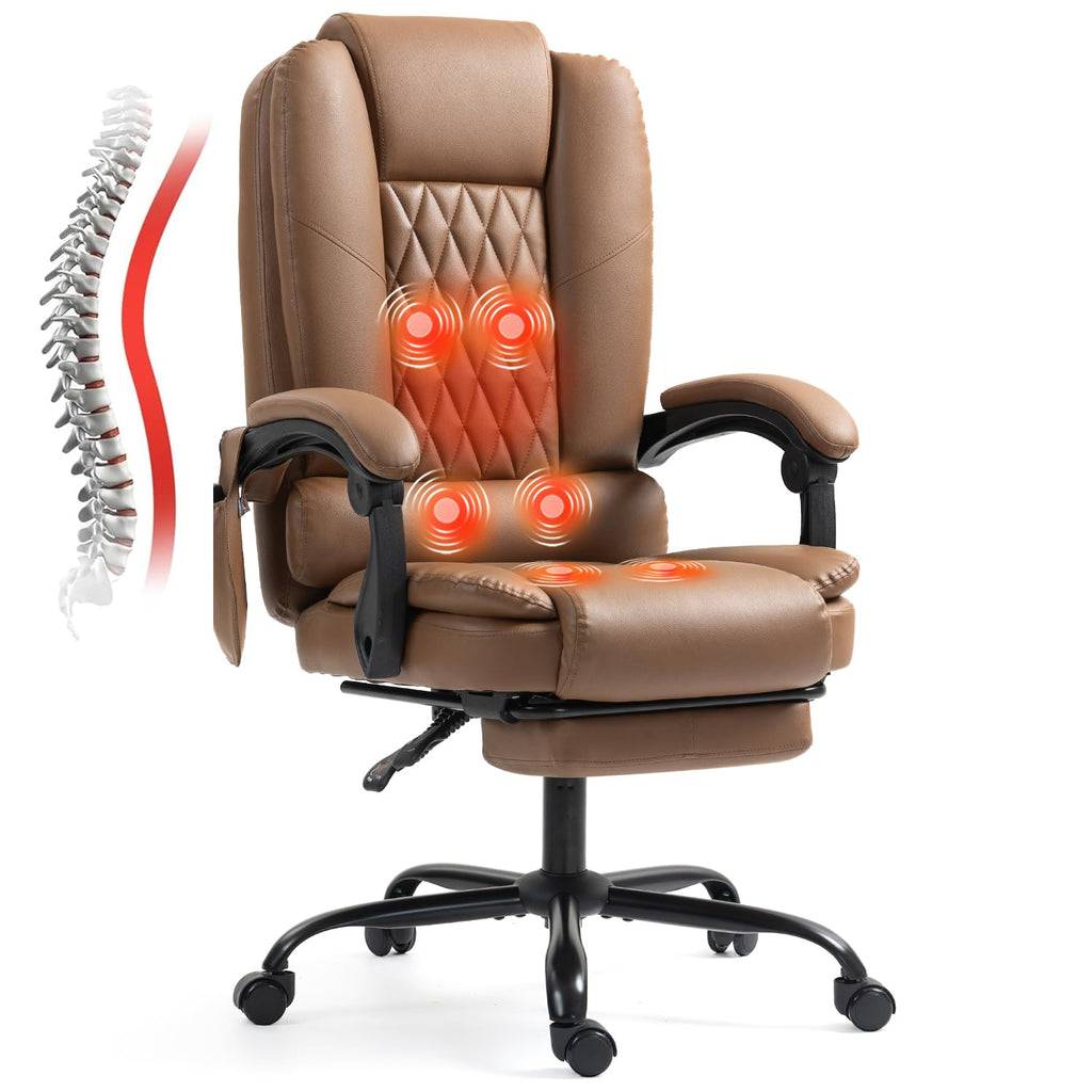 Brown Heated Massage Office Chair with Lumbar Support P7147